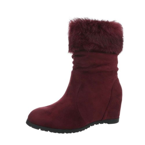 Bordó szőrmés rejtett telitalpú bokacsizma (0-201)