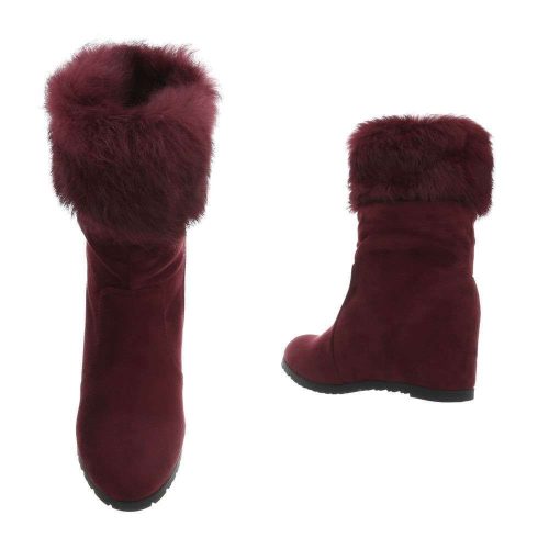 Bordó szőrmés rejtett telitalpú bokacsizma (0-201)