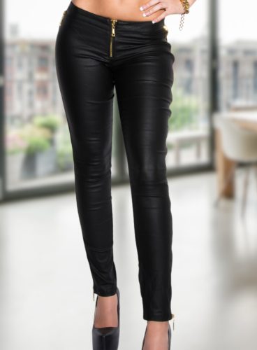 Fekete műbőr nadrág zipzárral