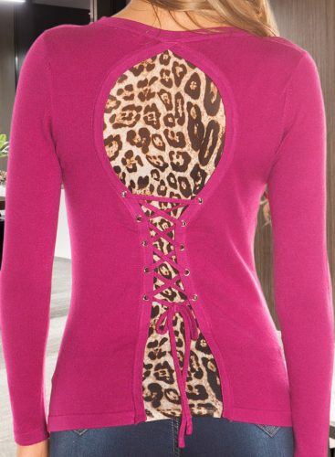 Hátán leopárdos fűzős pink felső (KO-303)