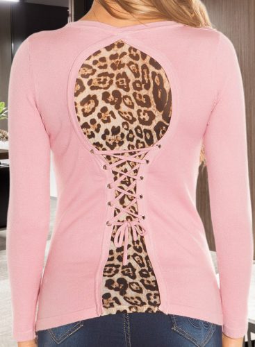 Hátán leopárdos fűzős rózsaszín felső (KO-303)