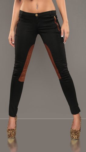 Fekete nadrág műbőr betéttel (LM16)