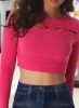 Dekoltázsán fűzős hosszú ujjú pink crop top
