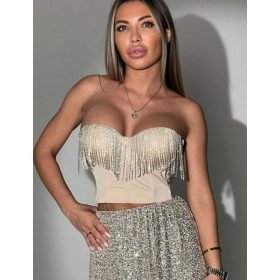 Exkluzív köves bézs míder / kosaras crop top