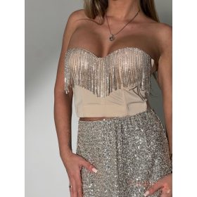 Exkluzív köves bézs míder / kosaras crop top