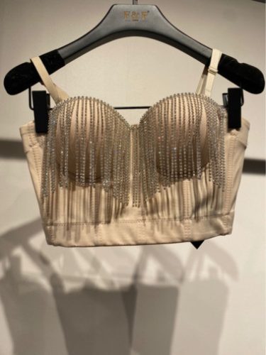 Exkluzív köves bézs míder / kosaras crop top