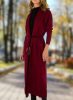 Elegáns hosszú bordó kardigán övvel
