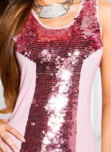 Ujjatlan rózsaszín flitteres kötött miniruha / tunika