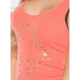 Ujjatlan köves korall pamut trikó póló / felső