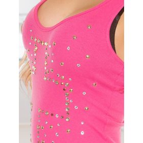 Ujjatlan köves pink pamut trikó póló / felső