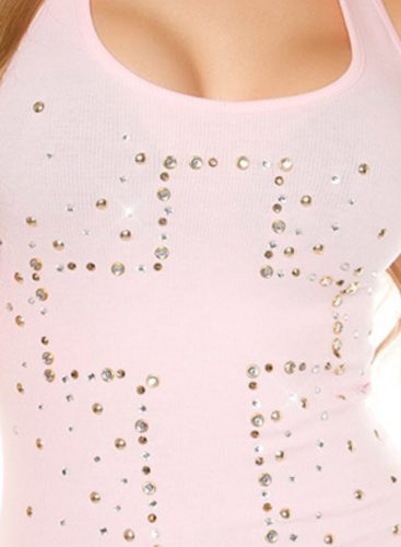 Ujjatlan köves rózsaszín pamut trikó póló / felső