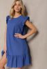 Fodros vállú A vonalú lenge kék midiruha
