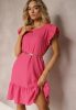 Fodros vállú A vonalú lenge pink midiruha