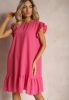 Fodros vállú A vonalú lenge pink midiruha