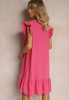 Fodros vállú A vonalú lenge pink midiruha