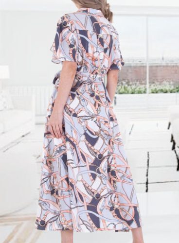 Mintás lezser elegáns gombos zsebes maxiruha