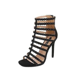Fekete szegecses magas sarkú sok pántos szandál (112-04)