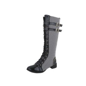 Fekete magas szárú fűzős csizma (1191)