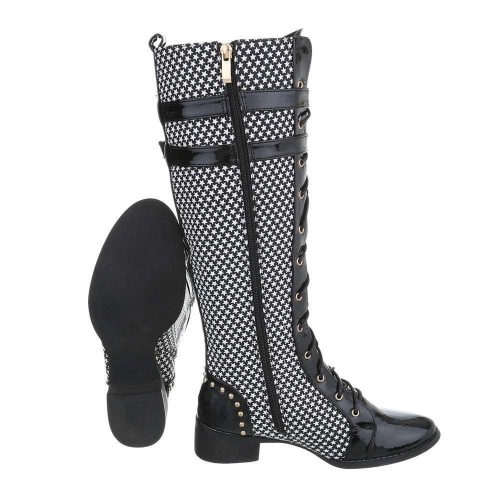 Fekete magas szárú fűzős csizma (1191)