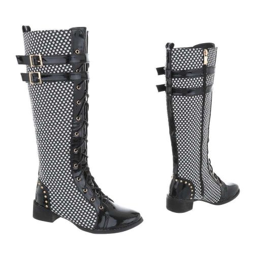 Fekete magas szárú fűzős csizma (1191)