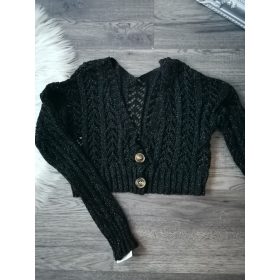 Arany szállal futtatott elegáns fekete kötött boleró