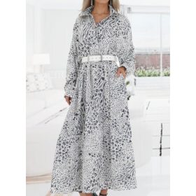   Gyönyörű lezseren elegáns leopárd mintás zsebes maxiruha