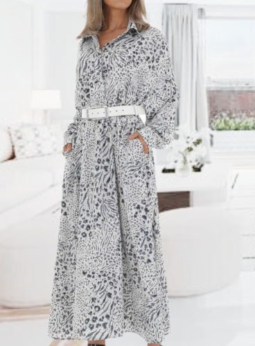 Gyönyörű lezseren elegáns leopárd mintás zsebes maxiruha