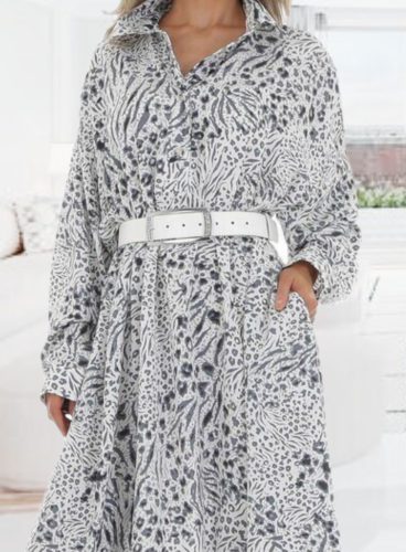 Gyönyörű lezseren elegáns leopárd mintás zsebes maxiruha