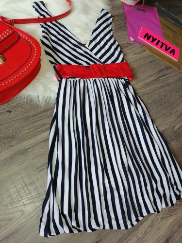  Kék-fehér tengerész csíkos miniruha 