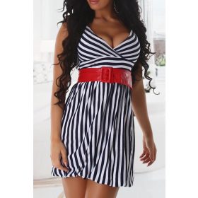 Csíkos miniruha piros övvel