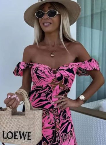 Virág mintás pink maxiruha