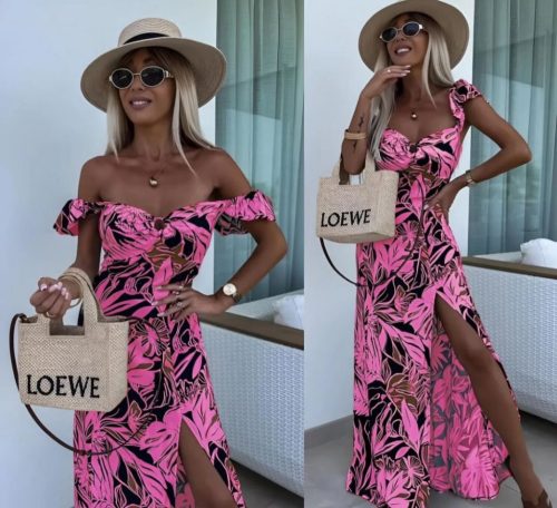 Virág mintás pink maxiruha