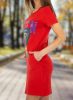 Rövid ujjú basic zsebes mintás piros pólóruha /tunika
