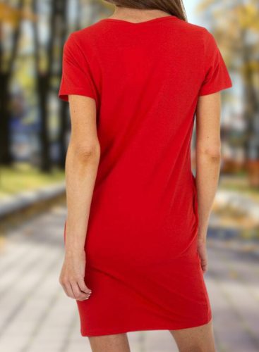 Rövid ujjú basic zsebes mintás piros pólóruha /tunika