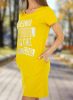 Rövid ujjú basic zsebes mintás sárga pólóruha /tunika