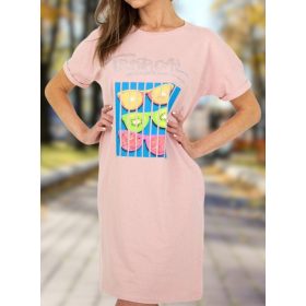 Rövid ujjú basic mintás rózsaszín pólóruha /tunika