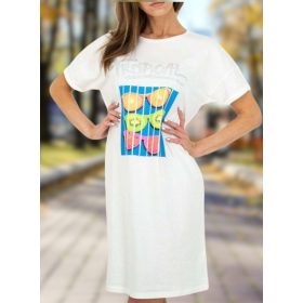 Rövid ujjú basic mintás fehér pólóruha /tunika