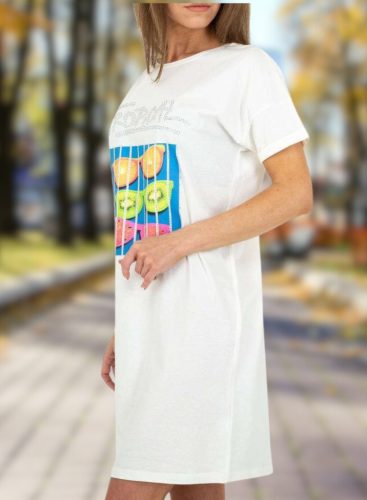 Rövid ujjú basic mintás fehér pólóruha /tunika