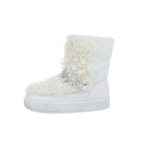   Fehér szőrmés hótaposó csizma strasszos lánccal (20-589)