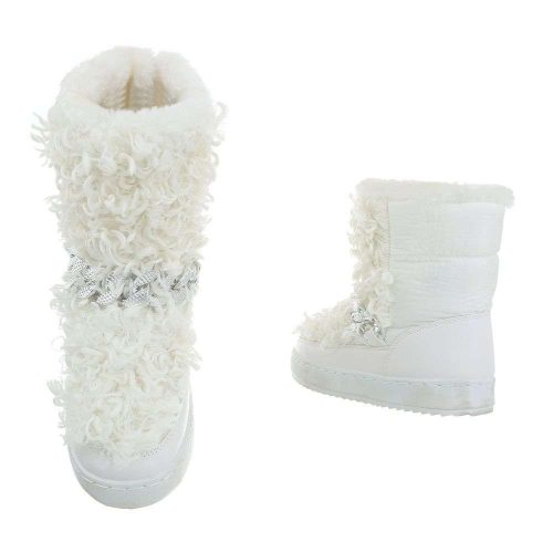 Fehér szőrmés hótaposó csizma strasszos lánccal (20-589)