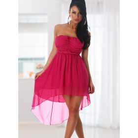 Lenge pink színű pánt nélküli aszimmetrikus miniruha