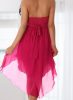 Lenge pink színű pánt nélküli aszimmetrikus miniruha