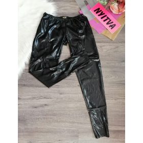   Fekete extra csípő fazonú latex nedves hatású leggings / cicanadrág