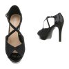 Fekete kényelmes magas sarkú szandál strasszos pántokkal (2260)