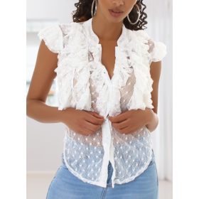 Elegáns áttetsző rövid ujjú csipkés fehér blúz