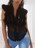 Elegáns áttetsző rövid ujjú csipkés fekete blúz
