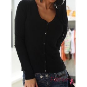 Gombos kötött fekete kardigán hátán flitterrel