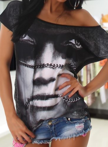 Mintás lenge fekete felső /póló