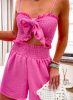 PInk gumírozott variálható lenge vállpántos szett crop top+ short