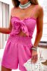 PInk gumírozott variálható lenge vállpántos szett crop top+ short